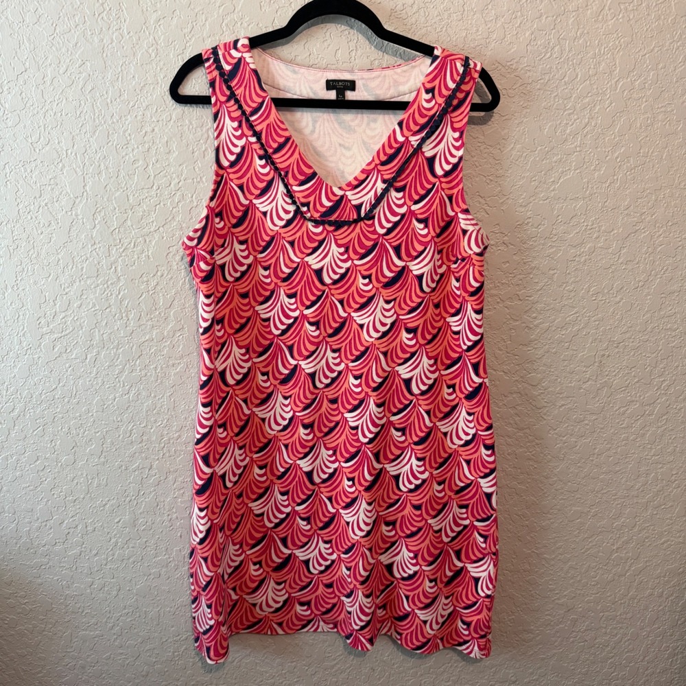 Talbots Scallop Print Sleeveless‎ Shift Dress LP Preppy Coastal Nautical Pink